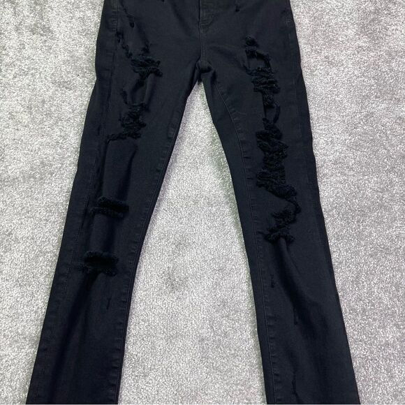 Agolde Sophie Jeans Women’s 24 (Tag 25) Black Skinny Ripped Distressed Mid-Rise - Picture 2 of 11